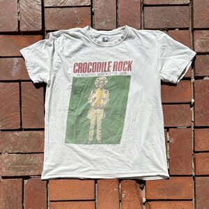 Elton John Crocodile Rock T-Shirt Adult Large White Short-Sleeve Classic Rock